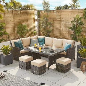 LEFT HAND CAMBRIDGE CORNER DINING SET WITH PARASOL HOLE BROWN
