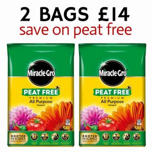 2 BAGS FOR £14 BUNDLE-MIRACLE GRO ALL PURP PEAT FREE COMPOST 40L