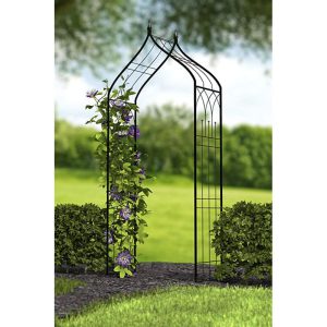 OGEE TOP GARDEN ARBOR WITH FINIALS, BLACK