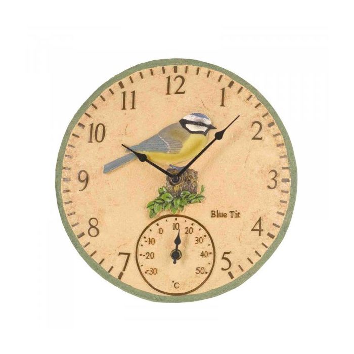 BLUE TIT CLOCK 12″ & THERMOMETER